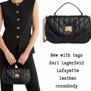 Karl Lagerfeld Black Quilted Crossbody with Gold Accents